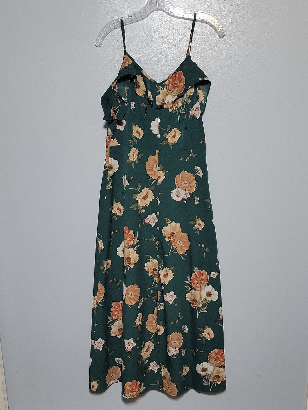 Altar'd State Woman's Mahino Green Floral Maxi Boho Ruffle NWT Dress Sz M
